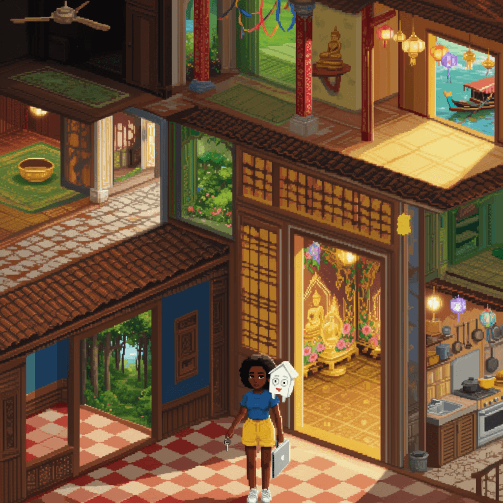 Emma-Jane MacKinnon-Lee — House of Small Gods, a companion puzzle game about a guesthouse spirit with moods and a horrible attitude