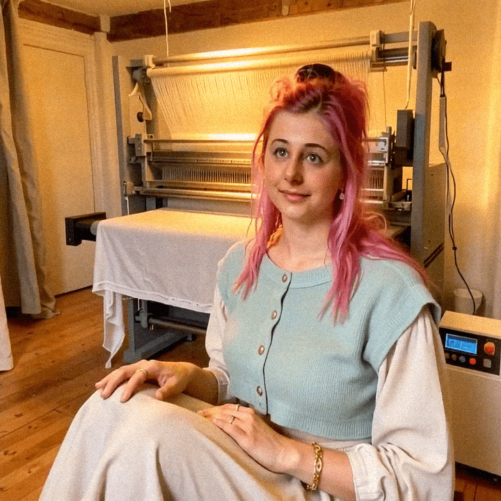 Emma-Jane MacKinnon-Lee at the textile machines synthetically again